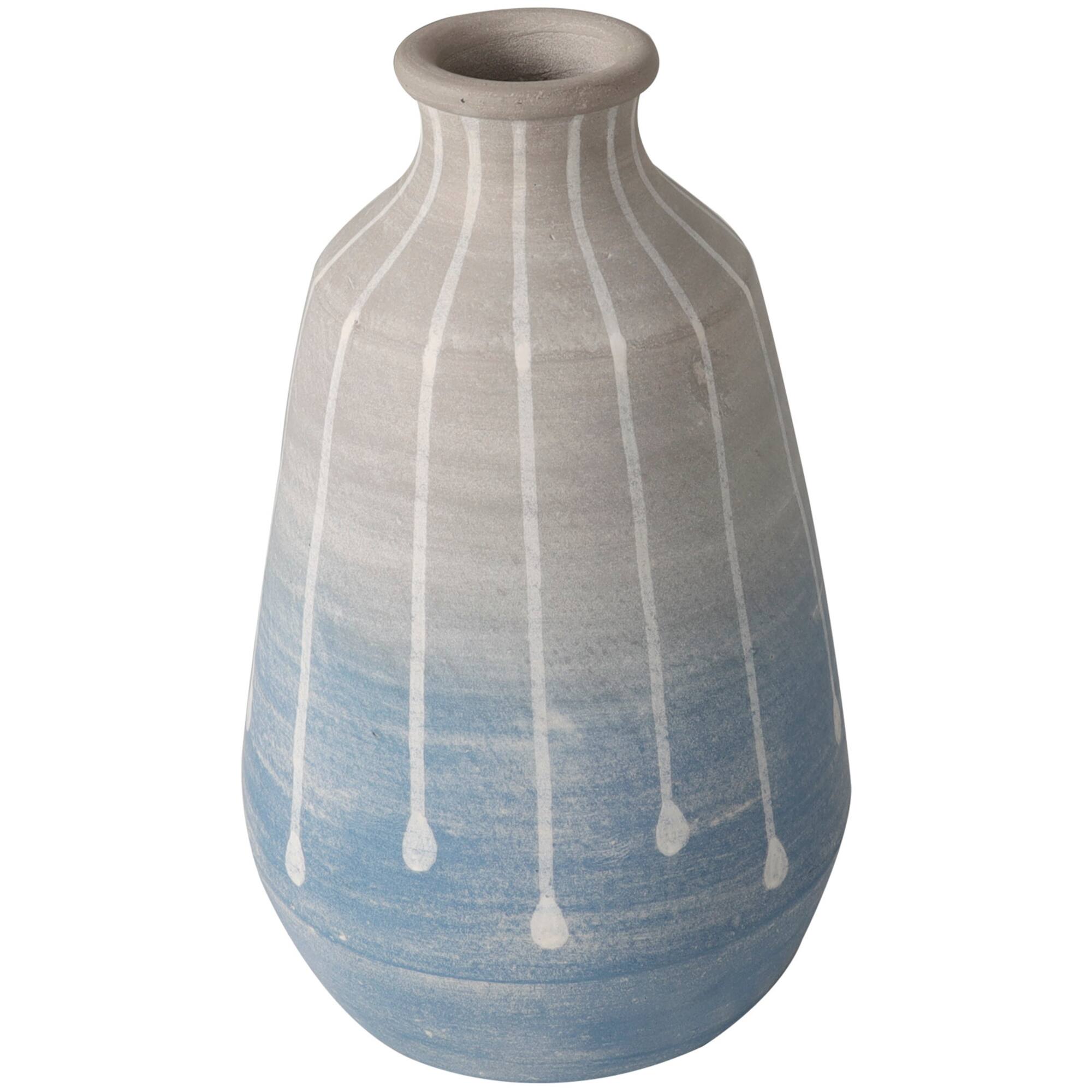 14" Blue & Gray Ombre Ceramic Abstract Drip Vase